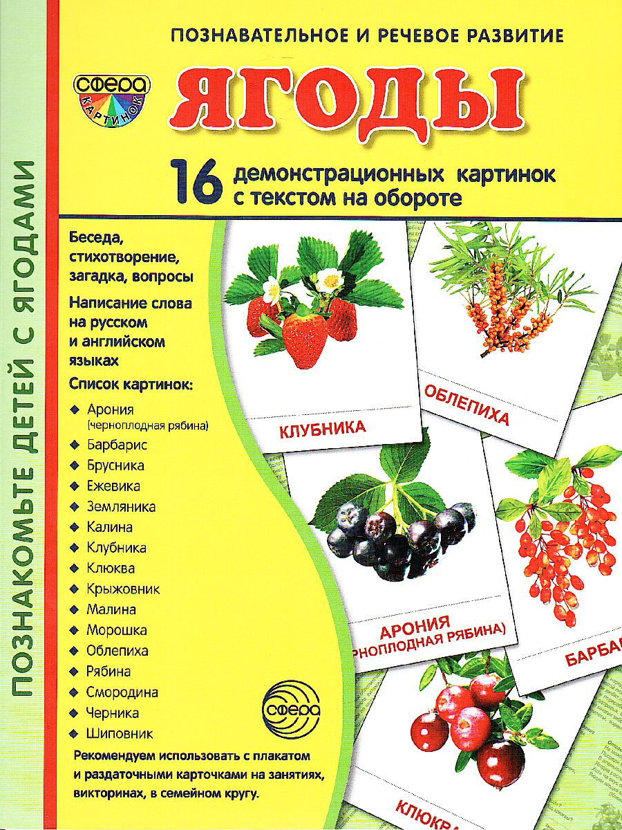 Демонстрационные картинки СУПЕР. Ягоды. 16 демонстрационных картинок с  текстом 173х220 мм - Межрегиональный Центр «Глобус»