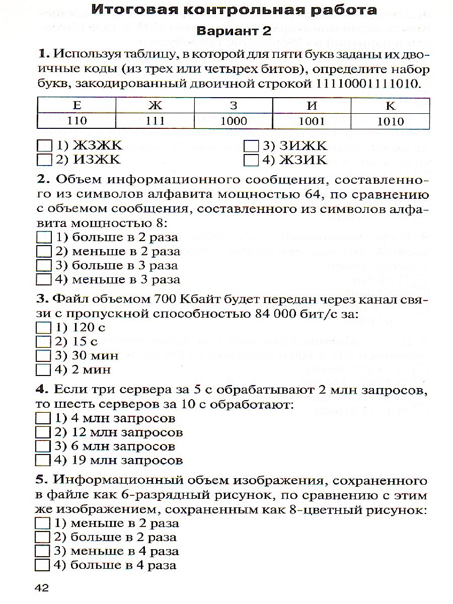 Информатика 7 класс. Контрольно-измерительные материалы - Межрегиональный  Центр «Глобус»