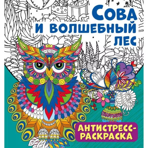 Антистресс-раскраска. Сова и волшебный лес