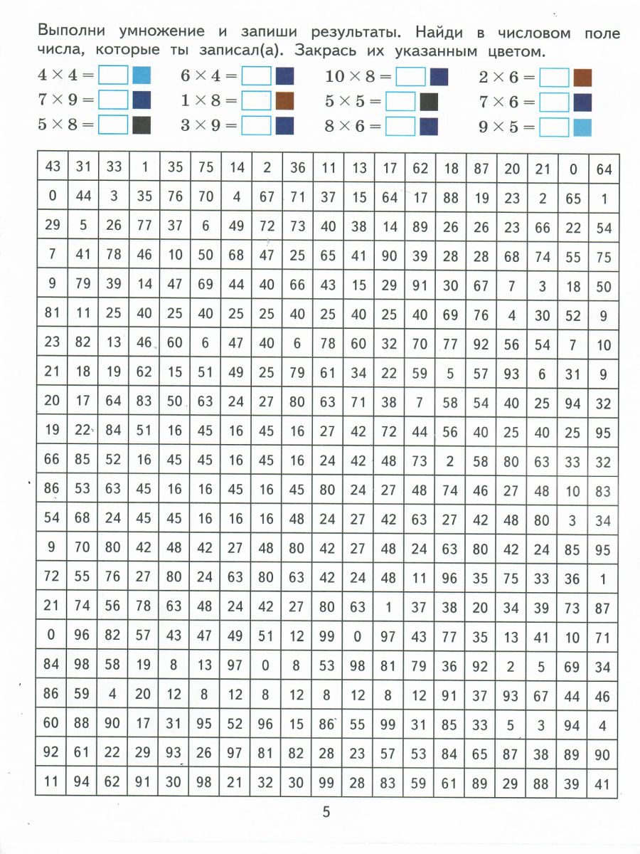 Раскраска Таблица умножения распечатать бесплатно