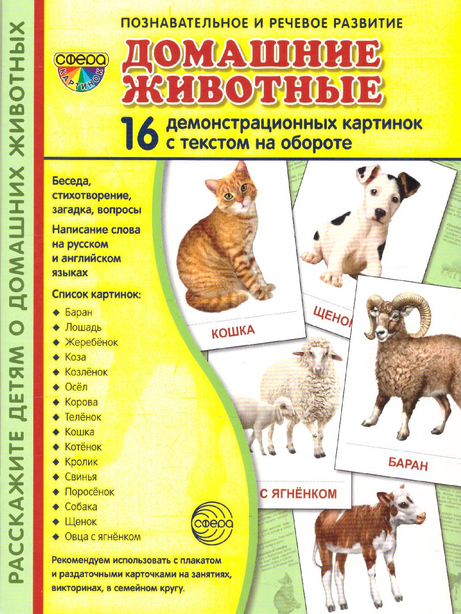 Демонстрационные картинки СУПЕР Домашние животные. 16 демонстрационных  картинок с текстом. 173х220 мм - Межрегиональный Центр «Глобус»