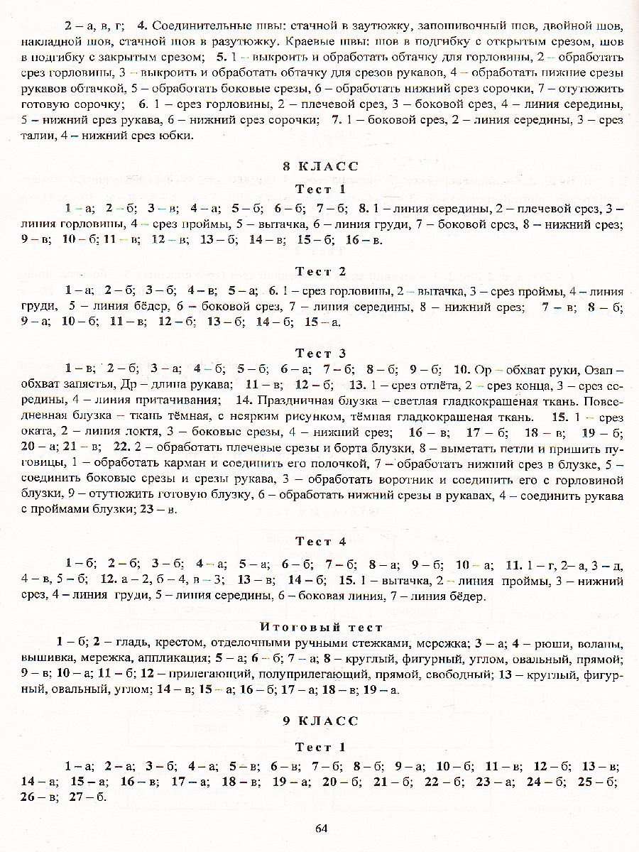 Трудовое обучение. Швейное дело. 5-9 класс КИМы, вариативные тестовые  задания (для VII-VIII вида) - Межрегиональный Центр «Глобус»